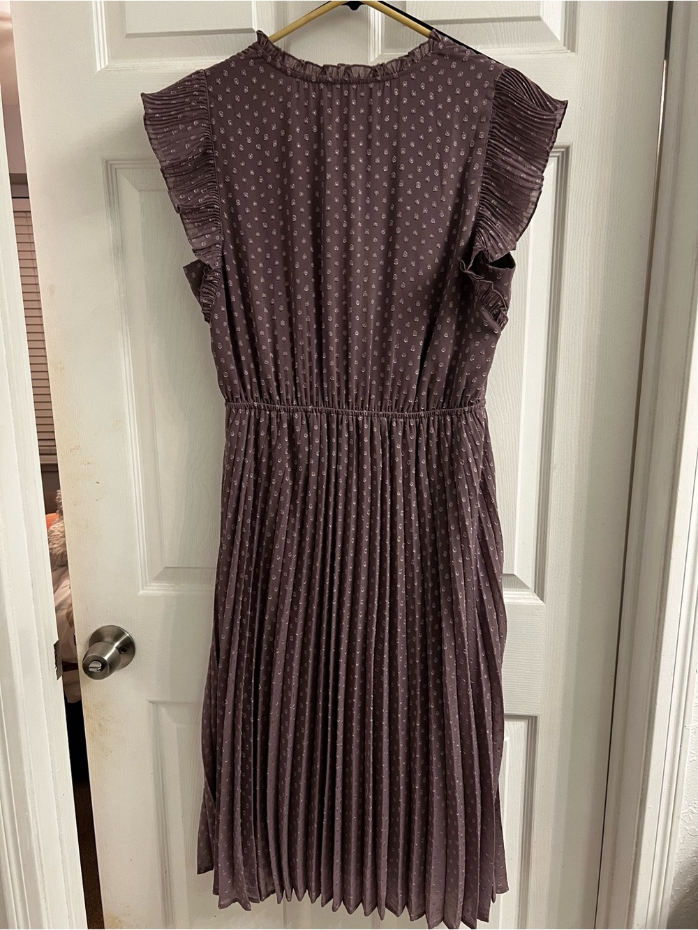 Pleated Button-Front Midi Dress in Dusty Purple - Picture 2 of 5